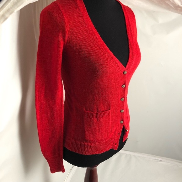 J Crew red orange soft fitted sheet cardigan sweater XXS - Picture 3 of 7